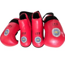 Taekwondo Red/Blue ITF Taekwondo PU Leather Gloves Foot Guard Ankle Gloves Marti