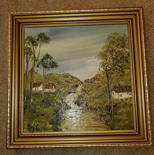 Landschaft Landszene Landhaus Original Gemälde auf Karton gerahmt Mai Schloss - Bild 3 von 12