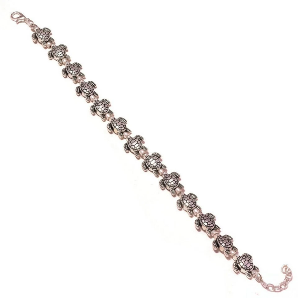 Tornozeleiras ajustáveis feitas à mão gravadas sem pedra oxidadas com miçangas de tartaruga - Imagem 2 de 3