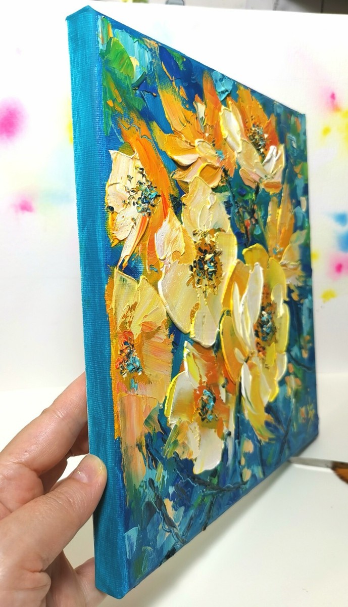 ORIGINAL oil painting FLOWERS artwork Floral painting Yellow