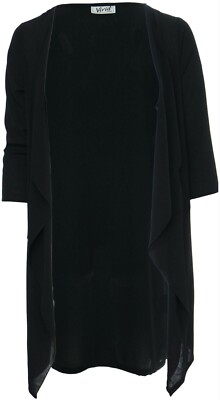 Schwarze strukturierte Georgette Chiffon Jacke vorne offen Strickjacke Damen Übergröße