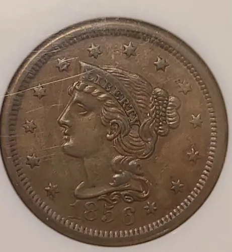 NGC AU-58 BN 1856 Braided Hair Large Cent C99