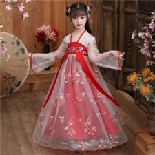 Kids Girls Chinese Dress Embroidered Hanfu Princess Stage Costume Tang Clothes