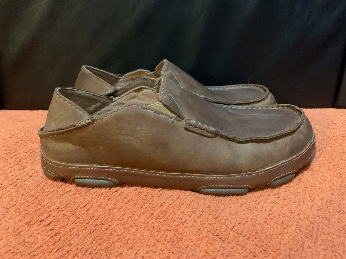 Olukai Moloa Slip On Loafers Mens 11.5 Dark Wood Brown Leather Comfort Shoes Moloā Men main image 2