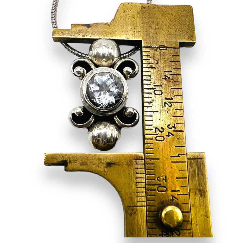 Collar colgante redondo de piedras preciosas de topacio blanco de plata de ley 925 26" Foto 4 de 4