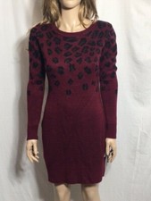 Junior's NWT BCX Cheetah-Print Long Sleeve Maroon Sweater Dress