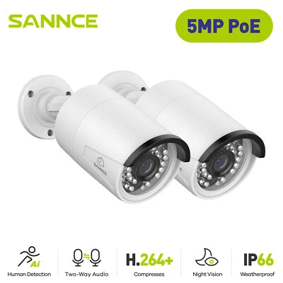 SANNCE 2x 5MP POE Security IP Camera 2-Way Audio Recording Outdoor AI Detection