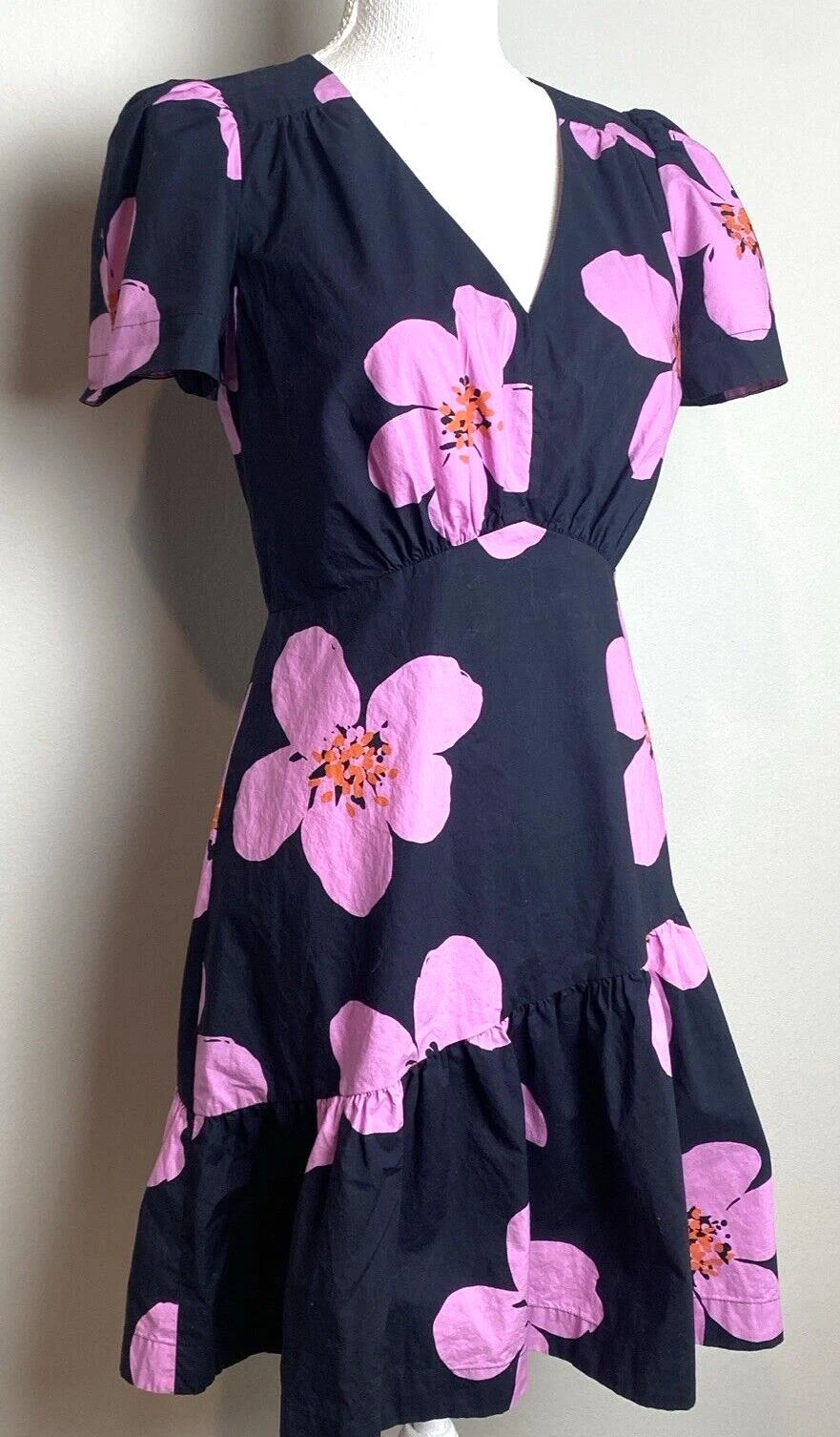 Abito donna Kate Spade Grand Flora aderente e svasato taglia 2 rosa navy cotone