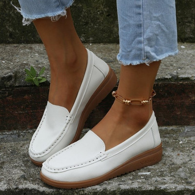 Womens Casual Flats Oxfords Slip On Round Toe Loafers Faux Leather Pumps Shoes