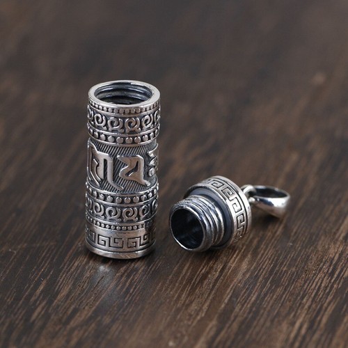 Solid 925 Sterling Silver Mens Tibetan Mantra Box Pendant Chain Necklace 55cm - Picture 3 of 6
