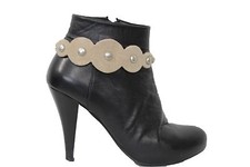 Women Western Boot Bracelet Metal Chains Shoe Silver Charms Beige Suede Leather