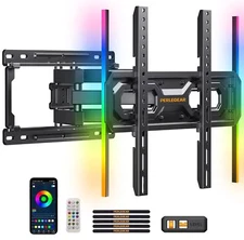 Perlegear Pre-Assembled TV Wall Mount with LED Lights for 26-65 inch TVs up to