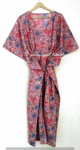 Indio Melocotón Largo Estampado Floral Algodón Hippie Maxi Mujer Pijama Caftán