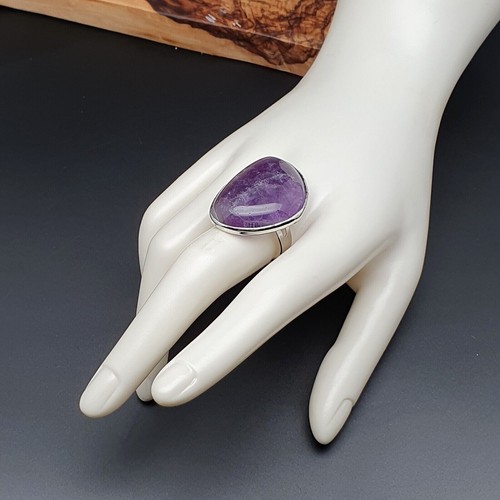 Ring Large Gemstone Asymmetrical Crystal Boho Chakra Silver Plated Adjustable - Picture 36 of 72
