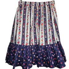 Vintage 80s Skirt Womens Size XS Blue White Floral Prairie Cottage Core