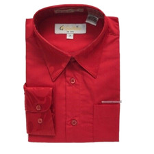 Gian Mario Boys Red Dress Shirt Long Sleeves Partial Satin Collar Cuffs Size 6