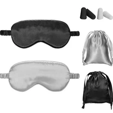 2 Pack Silk Satin Sleeping Mask Eye Blindfold with Elastic Strap for Travel