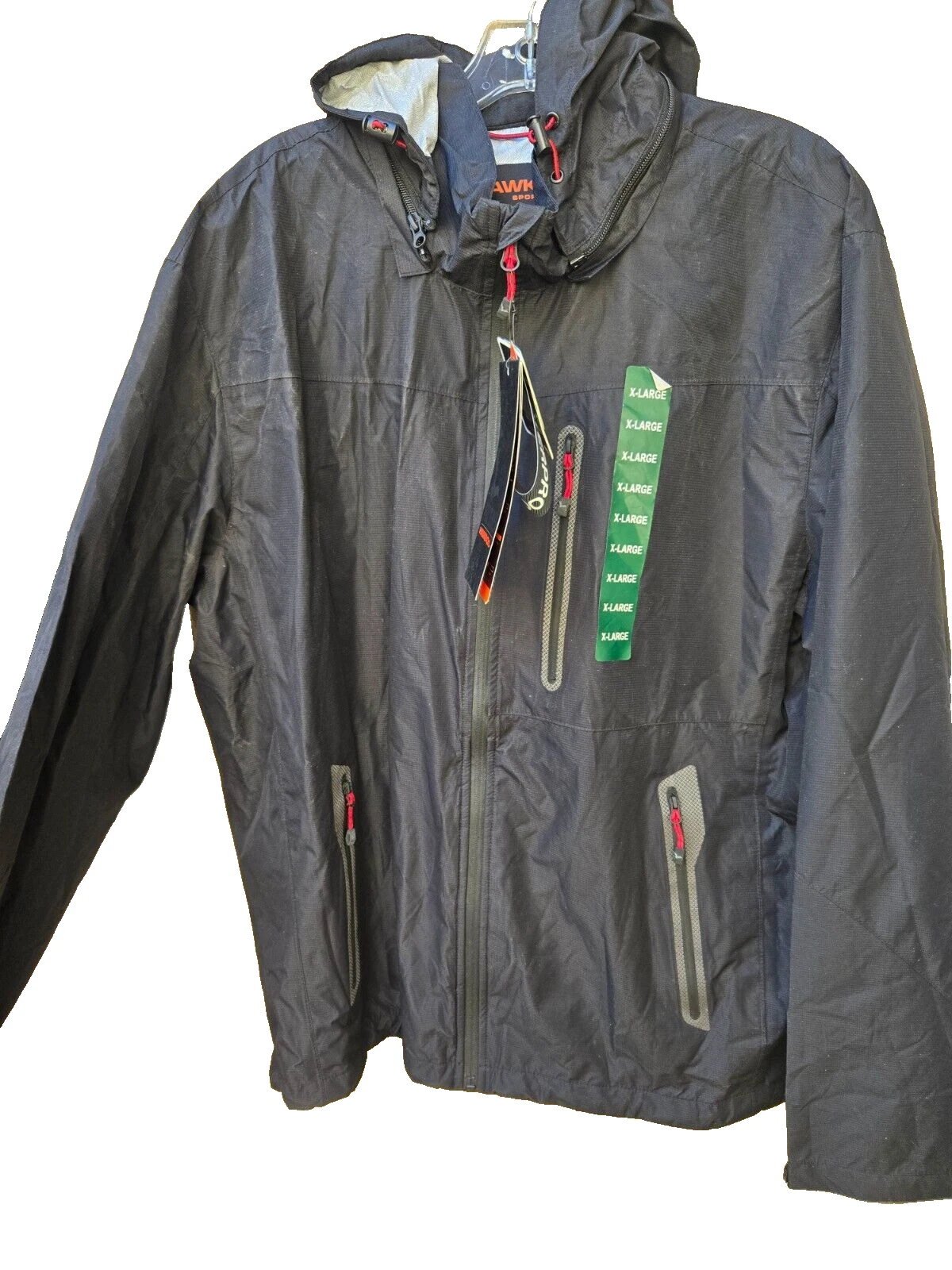 NWT HAWKE & CO. Men's BLACK Waterproof w/Detachable Hood Golf Jacket Size XL