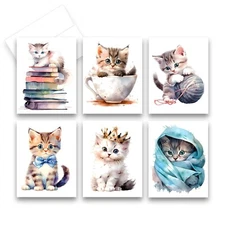 12 Assorted All Occasion Notecards with Envelopes - CUTE KITTEN ( 2 of Each )