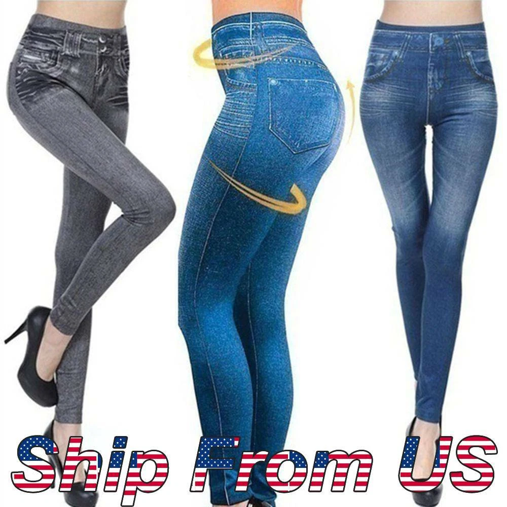 Women's Skinny Sexy Jeggings Slimming Leggings Faux Denim Jeans