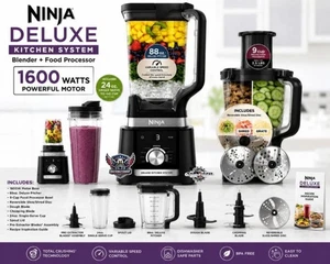 Ninja Deluxe Kitchen System Blender Food Processor 1600W Auto-IQ 88oz 9-Cup