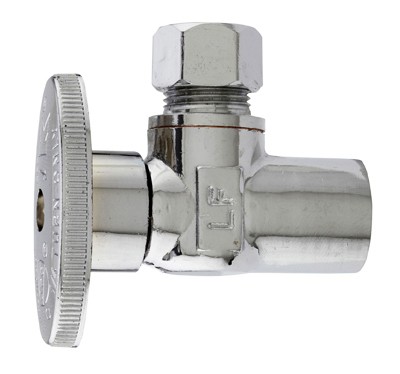 Angle Supply Stop Valve,1/4 Turn,Chrome,1/2-In. Copper Sweatx3/8-In. O.D. Compre