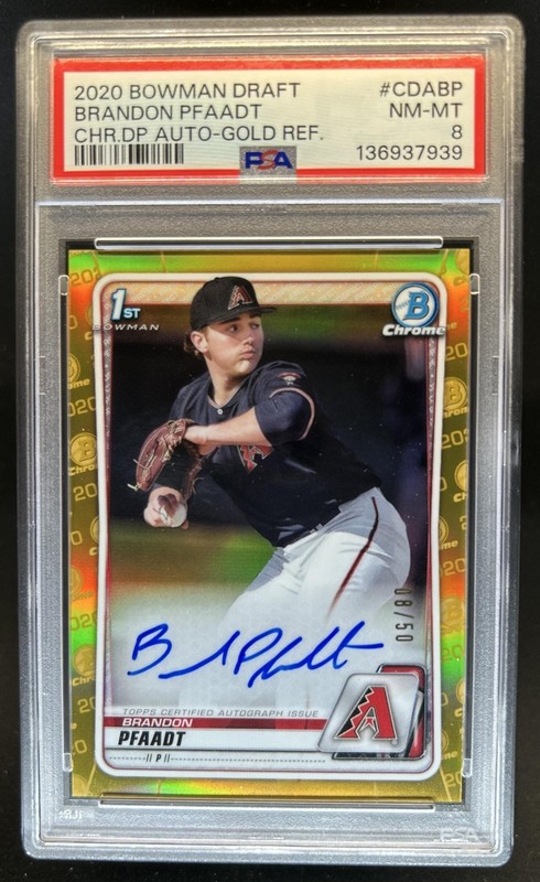 2020 Bowman Draft Brandon Pfaadt Chrome Auto 1st Gold Refractor #/50 PSA 8