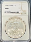 2008 American Silver Eagle (NGC) - AUTHENTIC - Outstanding Coin- Graded - MS 69