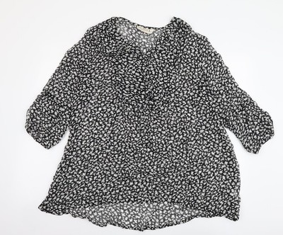 Adini Damen Basic Bluse schwarz geometrisches Polyester Größe L V-Ausschnitt