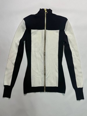 Balmain Damen Pullover Schwarz Weiß Reißverschluss Rollkragen