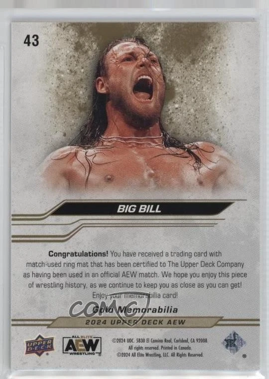 2024 Upper Deck AEW All Elite Wrestling Gold Memorabilia Big Bill #43 Rookie RC - Image 2 of 2