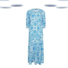 Ex Women's Midaxi Dress - Tall Size Maternity Tile Print Tiered  Blue (Defect)