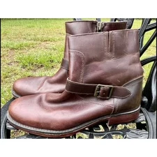 Men's Franco Fortini Open Road Buckle Strap Brown Leather Ankle Boots, Size 8.5