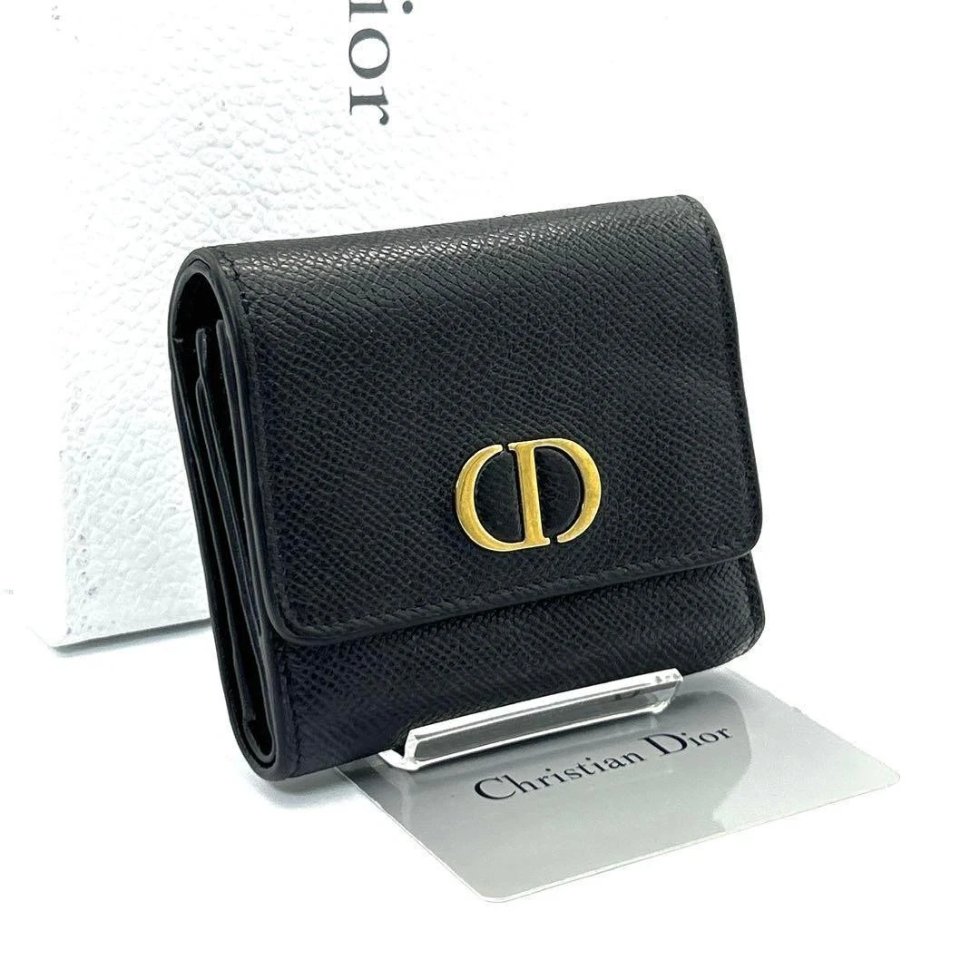 Christian Dior Portefeuille Triple Cuir Noir Logo CD Authentique Rare