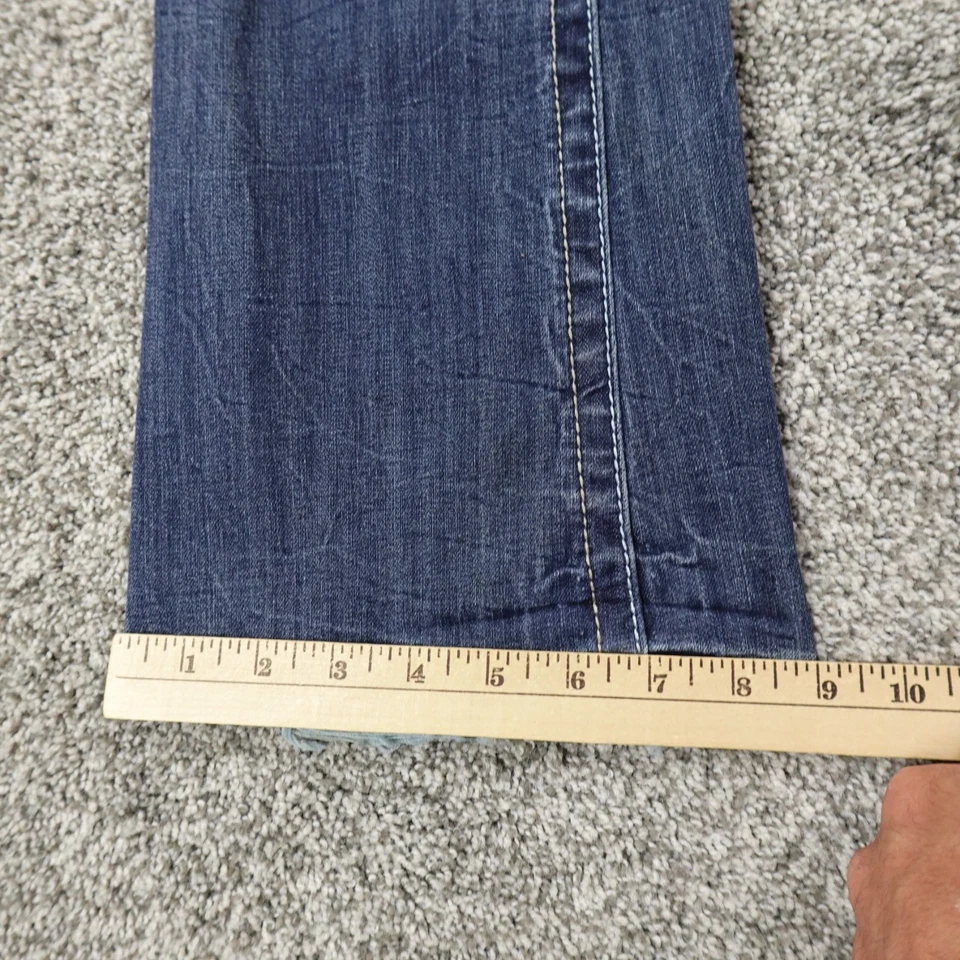 Amethyst Jeans Womens 1 Dark Blue Denim Low Rise Flare Boot Whisker Stretch Y2K - Image 3 of 4