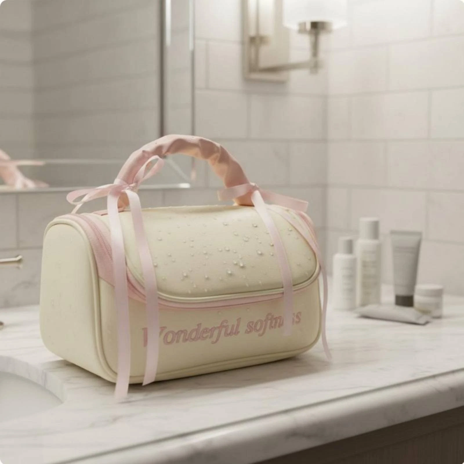 Travel Makeup Bag Multi-Compartment PU Leather Cosmetic Case Removable Dividers