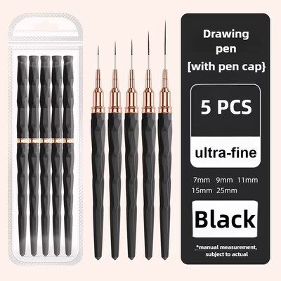 5PCS Liner Brush Set Acrylic Nail Art Brush Elongated Lines Striping Drawing Uv 