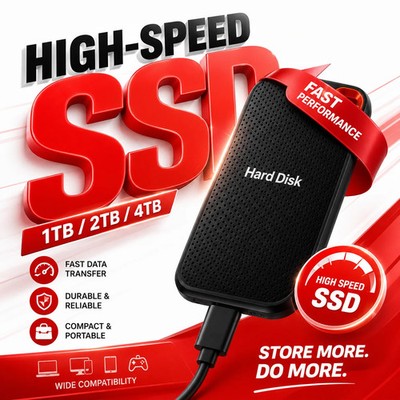 Portable External SSD USB Type-C Fast Drive Laptop Mac Windows Phone Computer
