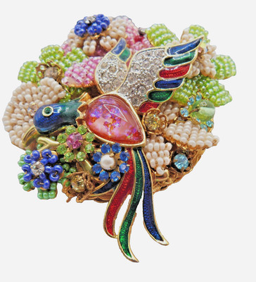 Vintgned Rare Statement Stanley Hagler NYC Humming Bird  Garden Brooch Mint
