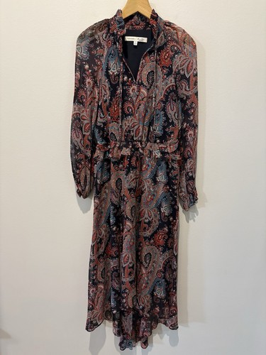 Banana Republic X Olivia Palermo Dress S Pure Silk Paisley Hi Low Boho Brunch - Picture 4 of 12