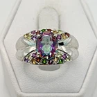 STUNNING .925 Vintage Sterling Silver Estate Ring Size 8 Multicolor stone