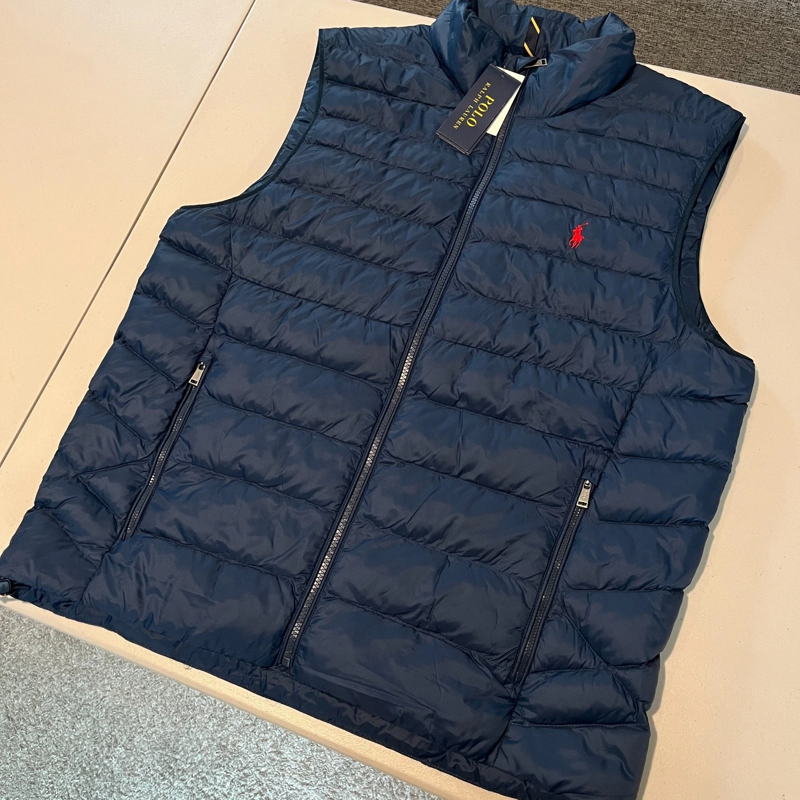 Polo Ralph Lauren Vest Mens Large Down Fill Puffer Full Zip Insulated Blue