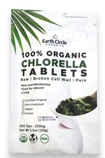 Earth Circle Organics Chlorella Tablets, 250 mg, 400 Count (Exp 2026)