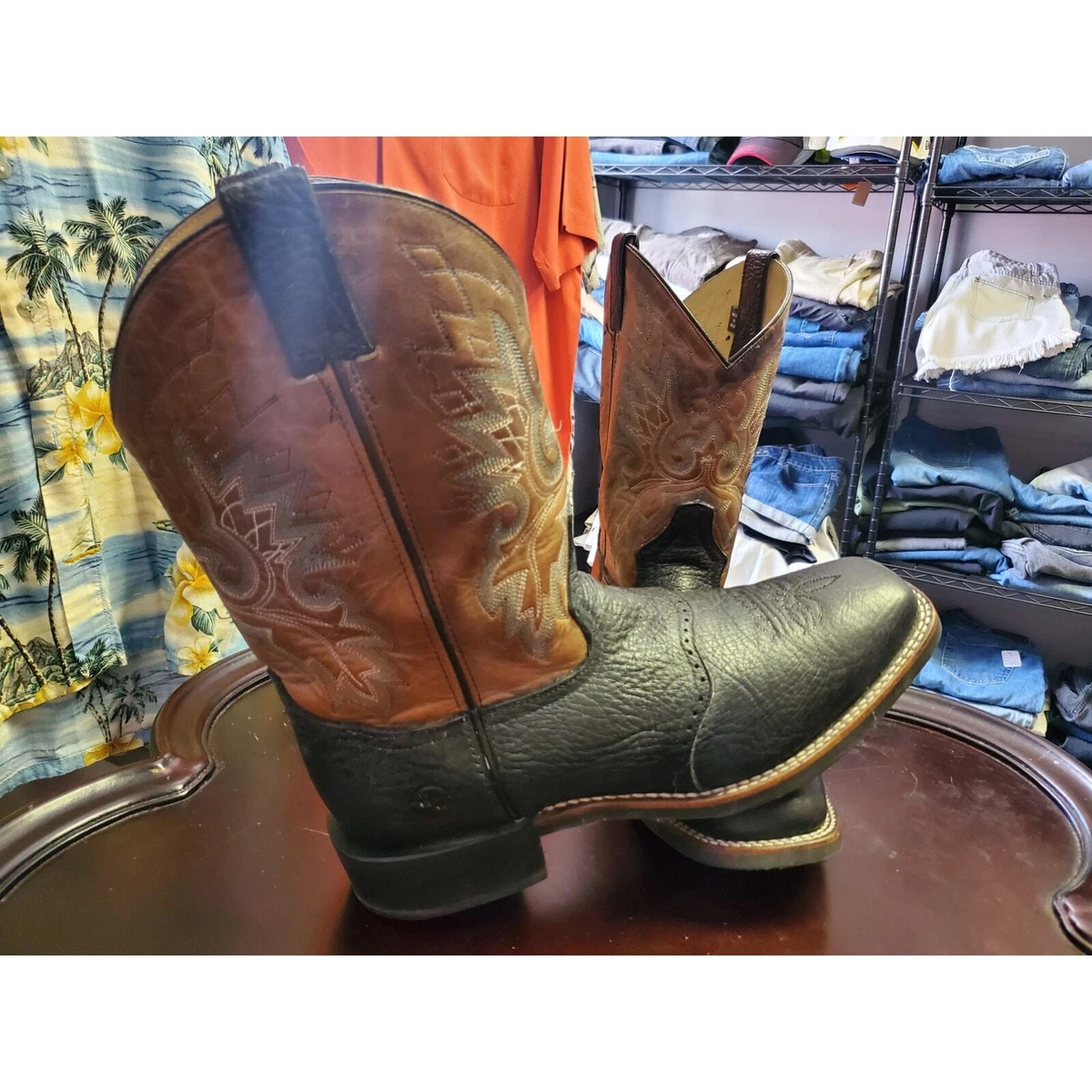Bottes Western Double H Elliot Bout Carré Marron - Taille US 8.5 Large (E) - Neuf Avec Emballage