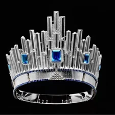 Miss Universe Replica Tiara Crown Blue Crystal Wedding Queen Princess For Women