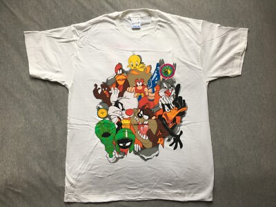 Vintage 1995 Warner Bros Shirt XL SINGLE STITCH BUGS TAZ DAFFY MARS 1 SPACE JAM RARE