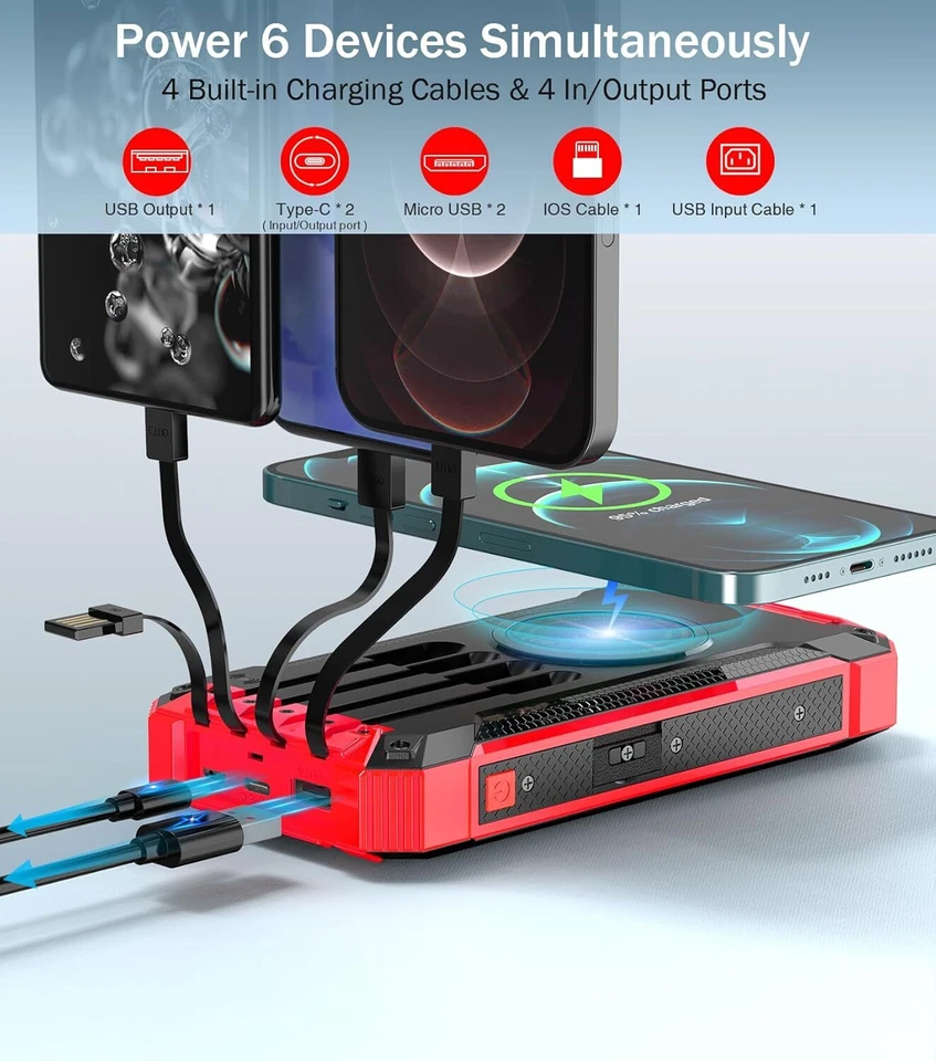 20000mAh Solar Power Bank + Wireless +USB +Type C Phone Charger External Battery - image 2 of 4