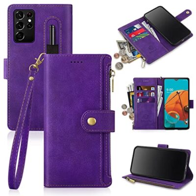 for Samsung Galaxy S21 Ultra Wallet Case with S Pen Holder