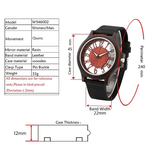 Mens Steampunk Quartz Wooden Watch Ebony Wood Case Leather Watches Unique Gifts - Picture 10 of 11