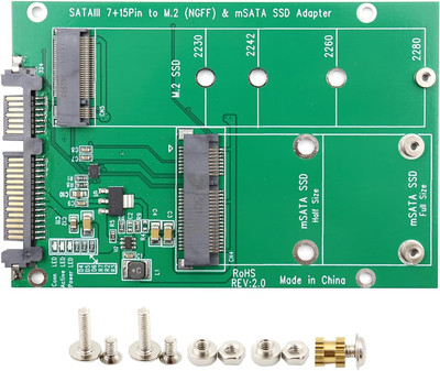 M2 SATA Adapter, NGFF mSATA to SATA 3.0 Converter Adapter, Mini PCI-E 2 Lane mSA
